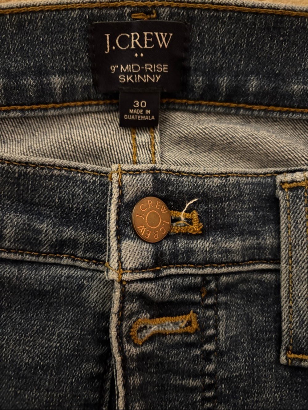 J. Crew 9" Mid-Rise Skinny Jeans in Faded Blue Denim with button fly